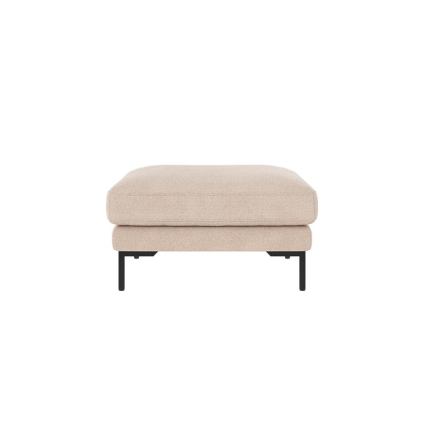 Beige sittpuff med svarta metallben, modern design med mjuk klädsel och raka linjer