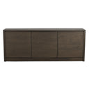 Mörkbrun sideboard i trä med tre dörrar och synlig trästruktur, modern design för förvaring