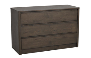 Mörkbrun byrå med tre lådor i trä, modern design för sovrum eller hall