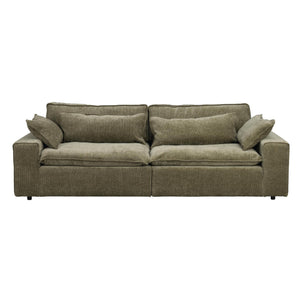 Grön manchester soffa med djupa dynor och löstagbara kuddar i modern design